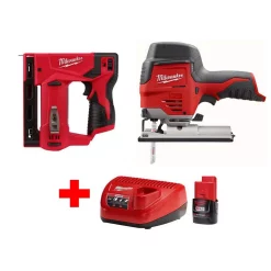 Flash Sale 👏 Milwaukee M12 12-Volt Lithium-Ion Cordless Jig Saw And 3/8 In. Crown Stapler Combo Kit W/ (1) 2.0Ah Battery And Charger 😍