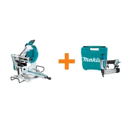 Buy 👏 Makita 15 Amp 12 In. Dual-Bevel Sliding Compound Miter Saw With Laser With Bonus Pneumatic 2 In. 18-Gauge Brad Nailer 🤩