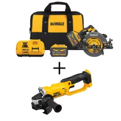 Budget ⭐ DEWALT FLEXVOLT 60-Volt MAX Cordless Brushless 7-1/4 In. Circular Saw With Brake, (2) FLEXVOLT 9.0Ah Batteries & Grinder 👏