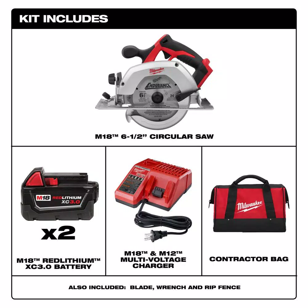 Buy 🥰 Milwaukee M18 18-Volt Lithium-Ion 6-1/2 In. Cordless Circular Saw Kit With Two 3.0 Ah Batteries, 24T Saw Blade, Charger, Tool Bag ❤️ 4 Buy 🥰 Milwaukee M18 18-Volt Lithium-Ion 6-1/2 In. Cordless Circular Saw Kit With Two 3.0 Ah Batteries, 24T Saw Blade, Charger, Tool Bag ❤️ - Image 2