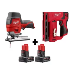 Best Sale ๐คฉ Milwaukee M12 12-Volt Lithium-Ion Cordless Jig Saw And Crown Stapler With Two 3.0 Ah Batteries ๐