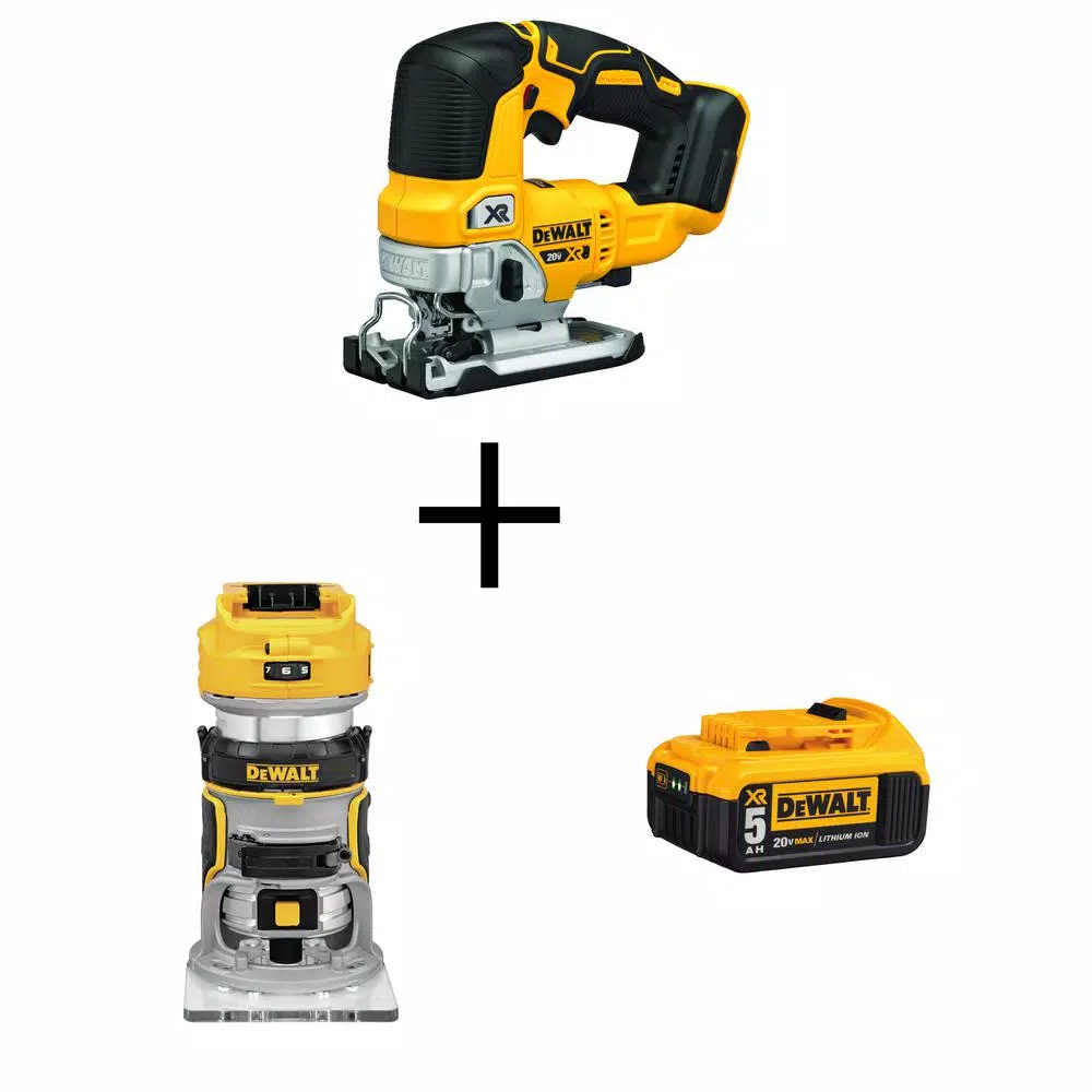 Hot Sale ❤️ DEWALT 20-Volt MAX XR Cordless Brushless Jigsaw With Brushless Router & (1) 20-Volt 5.0Ah Battery 👍 3 Hot Sale ❤️ DEWALT 20-Volt MAX XR Cordless Brushless Jigsaw With Brushless Router & (1) 20-Volt 5.0Ah Battery 👍