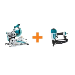 Deals ๐ Makita 15 Amp 10 In. Dual Bevel Sliding Compound Miter Saw With Laser With Bonus Pneumatic 16-Gauge, 2-1/2 In. Finish Nailer ๐