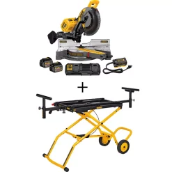 Budget 🎉 DEWALT FLEXVOLT 120-Volt MAX Cordless Brushless 12 In. Miter Saw With AC Adapter, (2) FLEXVOLT 6.0Ah Batteries & Rolling Stand ⭐
