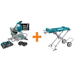 New 👍 Makita 18-Volt X2 LXT(36V) Brushless 10 In. Dual-Bevel Sliding Compound Miter Saw Kit (5.0Ah) And Portable Rise Miter Saw Stand 🛒